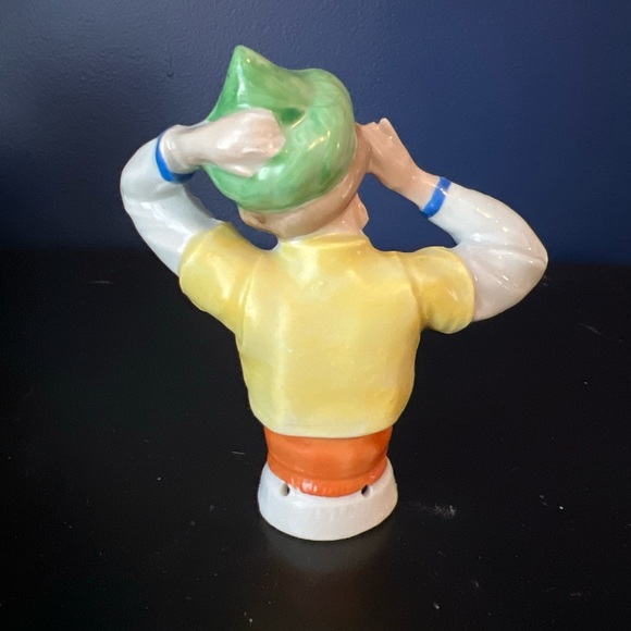 German Porcelain Pin Cushion Half Doll-Red Crescent Moon On Hat - Picture 2 of 5